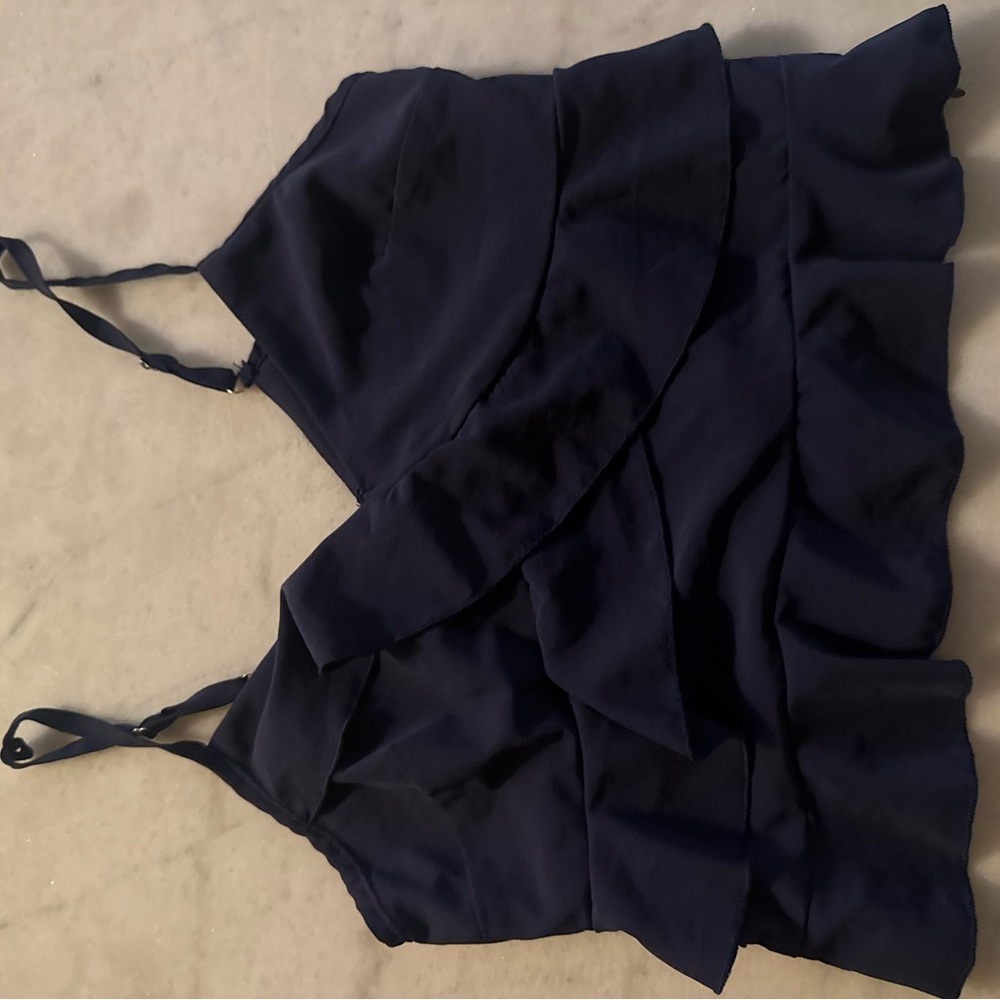 Navy Ruffled Sleeveless Top